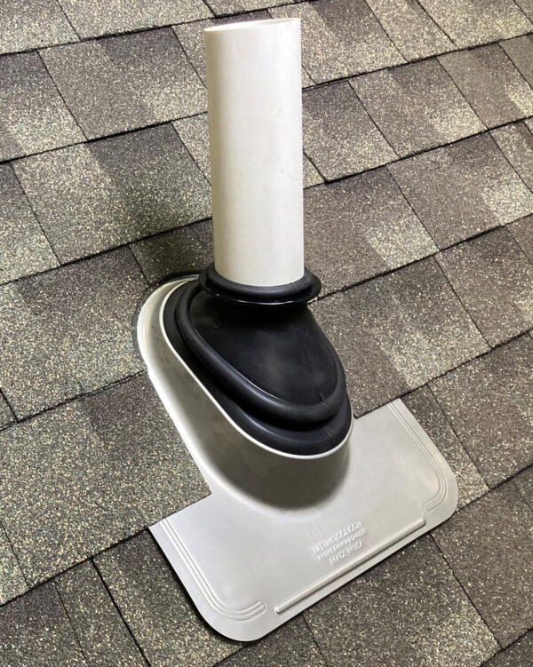 Stainless Steel Ultimate Pipe Flashing® installed on a shingle roof