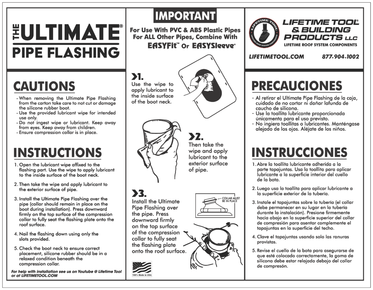 Ultimate Pipe Flashing® Installation Instructions from Box