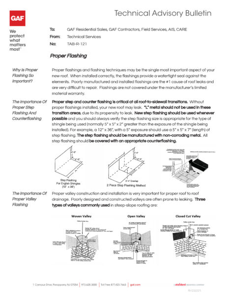 Proper Flashing - GAF - Technical Advisory Bulletin