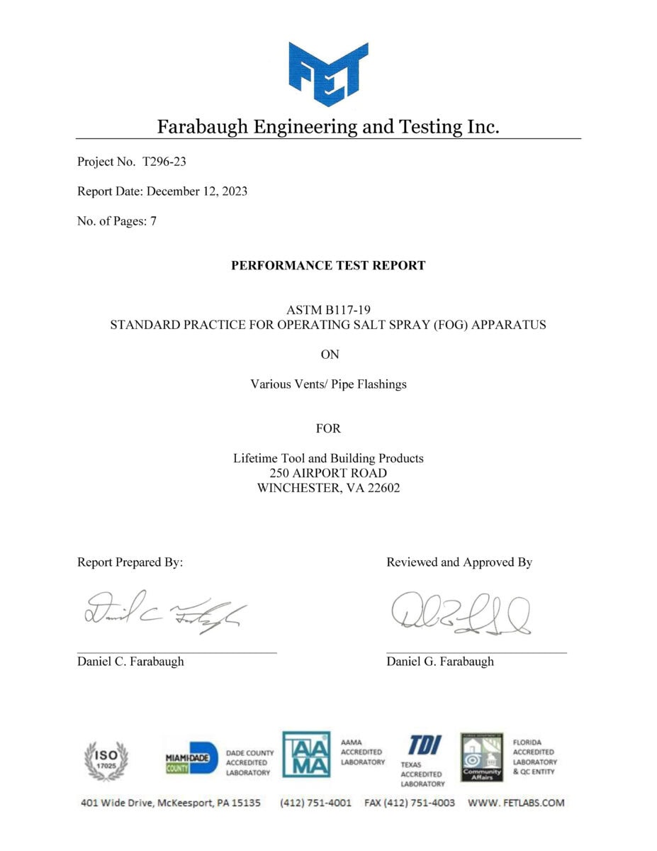 ASTM B117-19 Salt Spray (Fog) Apparatus Test